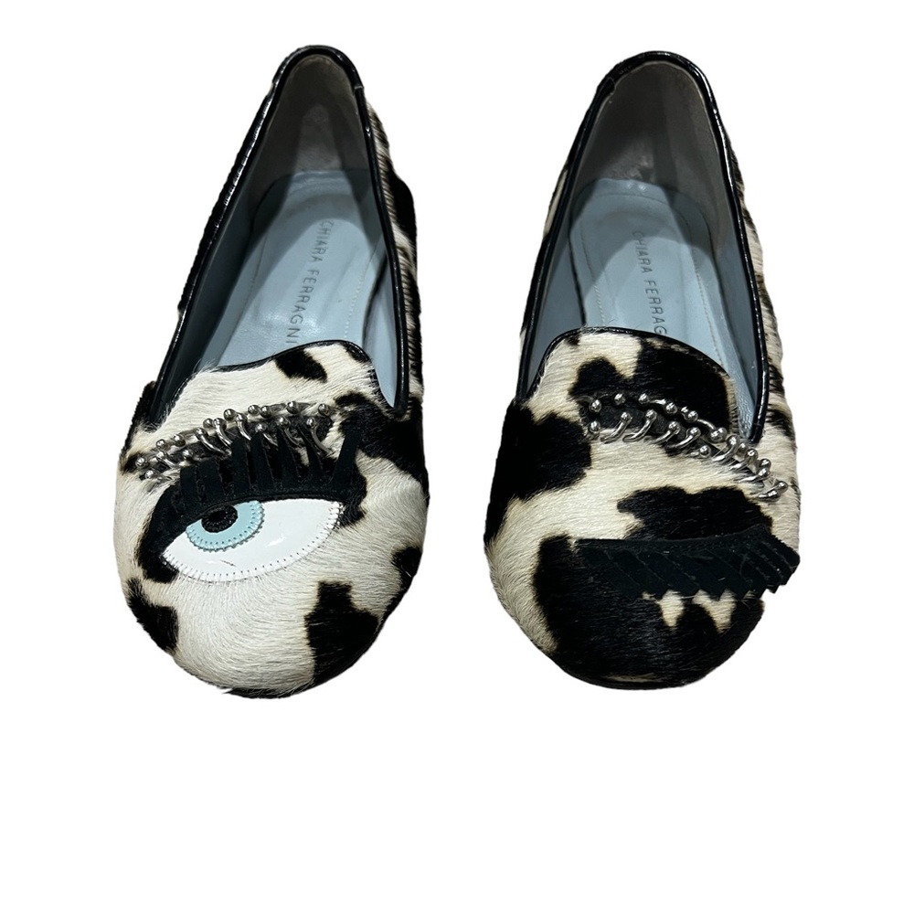 Chiara Ferragni Pony Hair Cow Print Loafers